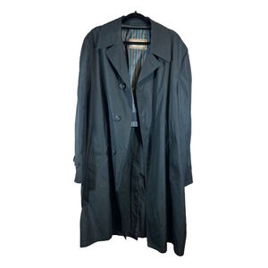 Vintage Men's Trench Coat 42R American Traveler Gleneagles Rain Navy Blue Button